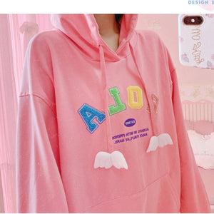 Sweet Kawaii Hoodies Spring Woman 2022 New Cute Pink Hoodie Casual Loose Pockets Letter Hooded Sweatshirt Fresh Mori Girls
