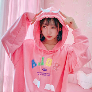 Sweet Kawaii Hoodies Spring Woman 2022 New Cute Pink Hoodie Casual Loose Pockets Letter Hooded Sweatshirt Fresh Mori Girls