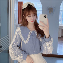 Load image into Gallery viewer, Sweet Lace Patchwork Doll Collar Puff Sleeve Shirt Female Cute All-match Spring Autumn 2021 New Slim Shirts Office Ladies Top