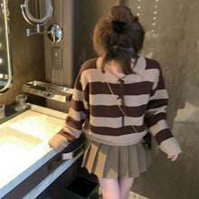 Load image into Gallery viewer, Sweet Lace Up Striped Sweater Women 2021 Autumn New Design Loose Knitted Cropped Tops Female Elegant All-match Pullovers Trendy