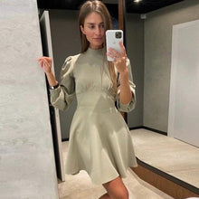 Load image into Gallery viewer, Sweet Lantern Sleeve Mini Dress Women Half High Collar Long Sleeve Dress Ladies Solid A Line Party Dress 2021 Fashion Autumn New