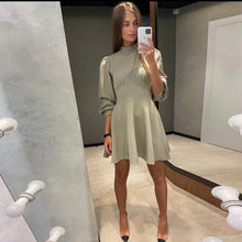 Load image into Gallery viewer, Sweet Lantern Sleeve Mini Dress Women Half High Collar Long Sleeve Dress Ladies Solid A Line Party Dress 2021 Fashion Autumn New