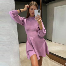 Load image into Gallery viewer, Sweet Lantern Sleeve Mini Dress Women Half High Collar Long Sleeve Dress Ladies Solid A Line Party Dress 2021 Fashion Autumn New