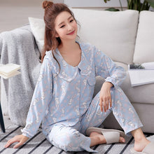 Load image into Gallery viewer, Sweet Maternity Nursing Nightwear 100% Cotton Breastfeeding Sleepwear For Pregnant Women Autumn Pregnancy Pajamas Night Wear Set