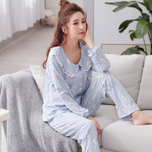 Load image into Gallery viewer, Sweet Maternity Nursing Nightwear 100% Cotton Breastfeeding Sleepwear For Pregnant Women Autumn Pregnancy Pajamas Night Wear Set