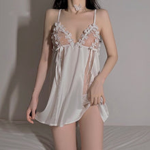 Load image into Gallery viewer, Sweet Nightgowns Sexy Silk Sleepwear Mesh Lace Halter Sleep Tops Ice Silk Suspender Nightdress Temptation Women Nightwear