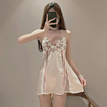 Load image into Gallery viewer, Sweet Nightgowns Sexy Silk Sleepwear Mesh Lace Halter Sleep Tops Ice Silk Suspender Nightdress Temptation Women Nightwear