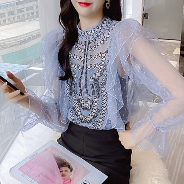 Sweet Patchwork Bowknot Denim Shirts For Women Summer Peter Pan Collar Short Sleeve Slim Casual Blouse Female Fashion New 2021