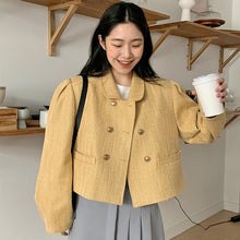 Load image into Gallery viewer, Sweet Peter Pan Collar Long Sleeve Coats Women Korean Chic Double Breasted Jacket Women Elegant Casual All Match Loose Tops