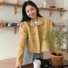 Load image into Gallery viewer, Sweet Peter Pan Collar Long Sleeve Coats Women Korean Chic Double Breasted Jacket Women Elegant Casual All Match Loose Tops