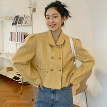 Load image into Gallery viewer, Sweet Peter Pan Collar Long Sleeve Coats Women Korean Chic Double Breasted Jacket Women Elegant Casual All Match Loose Tops