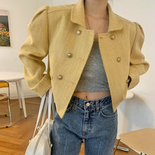 Load image into Gallery viewer, Sweet Peter Pan Collar Long Sleeve Coats Women Korean Chic Double Breasted Jacket Women Elegant Casual All Match Loose Tops