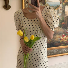 Load image into Gallery viewer, Sweet Polka Dot Short-sleeve Women Dress Square Neck Elegant Slim Waist Chiffon Femme Robe Simple A Line Party Runway Vestidos