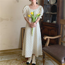 Load image into Gallery viewer, Sweet Polka Dot Short-sleeve Women Dress Square Neck Elegant Slim Waist Chiffon Femme Robe Simple A Line Party Runway Vestidos