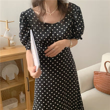 Load image into Gallery viewer, Sweet Polka Dot Short-sleeve Women Dress Square Neck Elegant Slim Waist Chiffon Femme Robe Simple A Line Party Runway Vestidos