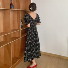 Load image into Gallery viewer, Sweet Polka Dot Short-sleeve Women Dress Square Neck Elegant Slim Waist Chiffon Femme Robe Simple A Line Party Runway Vestidos