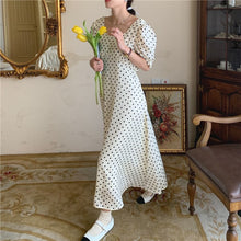 Load image into Gallery viewer, Sweet Polka Dot Short-sleeve Women Dress Square Neck Elegant Slim Waist Chiffon Femme Robe Simple A Line Party Runway Vestidos