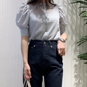 Sweet Puff Sleeve Japan Style Knitted Cardigan O-neck Single Breasted Slim Women Tops 2022 Chic Elegant Ol Cardgians with Camis