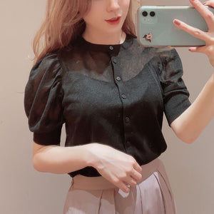 Sweet Puff Sleeve Japan Style Knitted Cardigan O-neck Single Breasted Slim Women Tops 2022 Chic Elegant Ol Cardgians with Camis