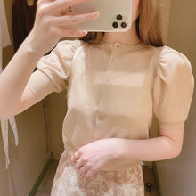 Load image into Gallery viewer, Sweet Puff Sleeve Japan Style Knitted Cardigan O-neck Single Breasted Slim Women Tops 2022 Chic Elegant Ol Cardgians with Camis