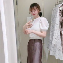 Load image into Gallery viewer, Sweet Puff Sleeve Japan Style Knitted Cardigan O-neck Single Breasted Slim Women Tops 2022 Chic Elegant Ol Cardgians with Camis