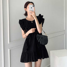 Load image into Gallery viewer, Sweet Ruffles Stitching O Neck Dress Women Design Flying Sleeves Elegant Feminino Office Lady Dress Simple White Mini Vestidos