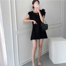 Load image into Gallery viewer, Sweet Ruffles Stitching O Neck Dress Women Design Flying Sleeves Elegant Feminino Office Lady Dress Simple White Mini Vestidos