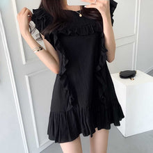 Load image into Gallery viewer, Sweet Ruffles Stitching O Neck Dress Women Design Flying Sleeves Elegant Feminino Office Lady Dress Simple White Mini Vestidos