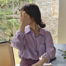 Load image into Gallery viewer, Sweet Single Breasted Back Lace Up Woman Shirt Simple Solid Color Loose Casual Blouse Korean Style Chic All Match Blusas Mujer