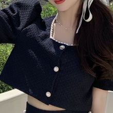 Load image into Gallery viewer, Sweet Skirt Suits Small Fragrant Pattern Jacquard Pearl Decoration Top + Elastic Waist Skirt Female Korean Fashion Two-piece Set