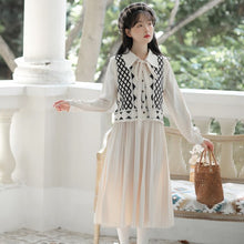 Load image into Gallery viewer, Sweet Small Clear New Two Piece Set Women Fall Dress Suit Long Sleeve Knitted Vest+Black Pable Skirt Art Retro Dress Set Leisure