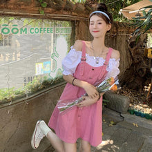 Load image into Gallery viewer, Sweet Summer Dress 2021 Pink Fake Two Pieces Casual Vintage Dress  A-line Dress