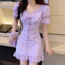 Load image into Gallery viewer, Sweet Summer Dresses 2021 French Vintage Embroidery Dress Sexy Off Shoulder Jacquard Embroidered Waist Slimming Lace Up Vestidos