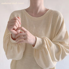 Load image into Gallery viewer, Sweet YellowT-shirts Cute Letter Spring New Embroidery Soft Tops O-neck Lantern Long Sleeve Tees Loose 2022 Mori Girls