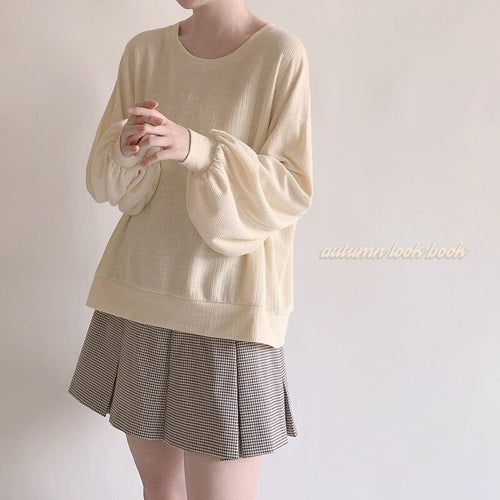 Sweet YellowT-shirts Cute Letter Spring New Embroidery Soft Tops O-neck Lantern Long Sleeve Tees Loose 2022 Mori Girls