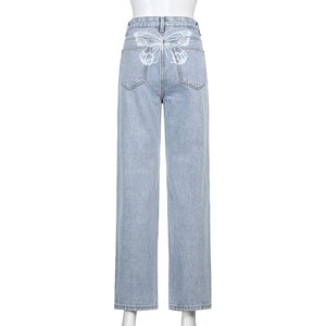 Sweetown Gradient E Girl Baggy Mom Jeans Women Vintage Print Wide Leg Denim Trousers 90s Aesthetic Korean Low Waist Cargo Pants
