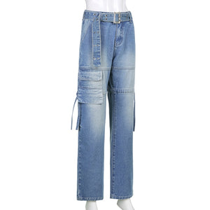 Sweetown Gradient E Girl Baggy Mom Jeans Women Vintage Print Wide Leg Denim Trousers 90s Aesthetic Korean Low Waist Cargo Pants