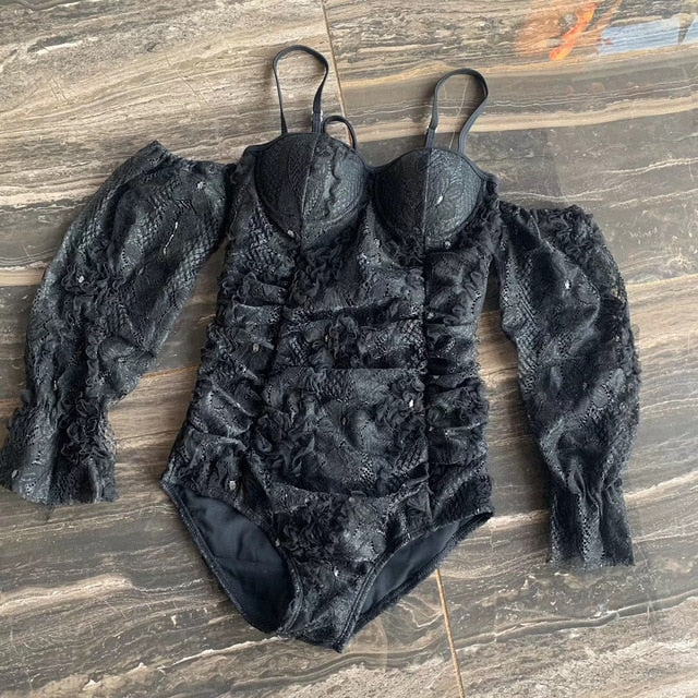 Swim Suit For Women Floral Swimwear 2022 New Bathing Suit High Waisted Bikini Lady Swim Jumpsuit For Female Detachable Sleeves