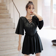 Load image into Gallery viewer, Swim Suit for Women One Piece Black Swimwear Short Sleeve Plus Size L-4XL Conservative Swimsuit Female Swim Dress Bathing Suit