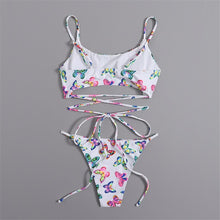Load image into Gallery viewer, Swimsuit Separate Bikini plus size White Butterfly Print Thin Sling Backless U neckline Elegant Style