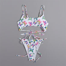 Load image into Gallery viewer, Swimsuit Separate Bikini plus size White Butterfly Print Thin Sling Backless U neckline Elegant Style