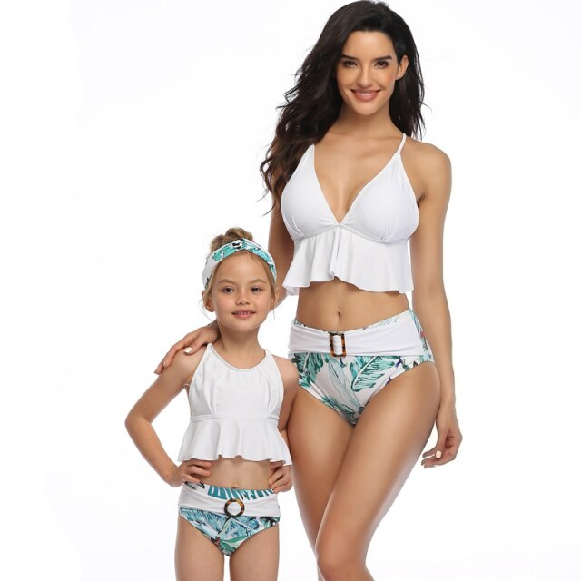 Swimsuit Sexy Beachwear 2021 Women Summer Beach Wear Chiffon Swimwear Family Matching Costume Hot Bikinis Set Sun Bathing Suit