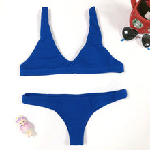 Load image into Gallery viewer, Swimsuit Sexy Solid Color Bikini Push Up Blue V Waist 2 Piece Sets Womens Swimwear Bathing Suit Swimming Bikini Viquinis Mujer