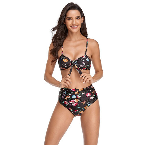 Swimsuit Women 2021 High Waist Beachwear Two Piece Set Floral Print Bikini Sexy Bathing Suit Swimwear 2 PC