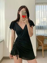 Load image into Gallery viewer, Swimsuit Women Summer  V Neck One-piece Swimwear Female Skirt Bathing Suit Push Up Slimming Korean Swimdress