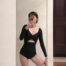Load image into Gallery viewer, Swimwear Female Long Sleeve Bathers One Piece Swimsuit Cut Out Bathsuit Sport Bodysuit Push Up Monokini Pad Korea Design