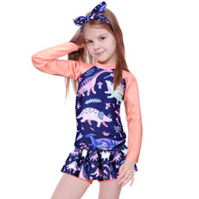 Load image into Gallery viewer, Swimwear Girls dinosaur print Sun Protection Rash Guard Set Kids Girls 2~8 Year Beachwear Long Sleeve Swimsuit Bathing Suits kid