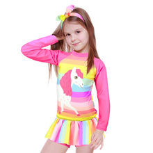 Load image into Gallery viewer, Swimwear Girls dinosaur print Sun Protection Rash Guard Set Kids Girls 2~8 Year Beachwear Long Sleeve Swimsuit Bathing Suits kid