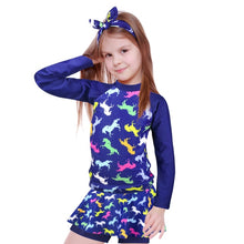 Load image into Gallery viewer, Swimwear Girls dinosaur print Sun Protection Rash Guard Set Kids Girls 2~8 Year Beachwear Long Sleeve Swimsuit Bathing Suits kid