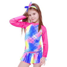 Load image into Gallery viewer, Swimwear Girls dinosaur print Sun Protection Rash Guard Set Kids Girls 2~8 Year Beachwear Long Sleeve Swimsuit Bathing Suits kid